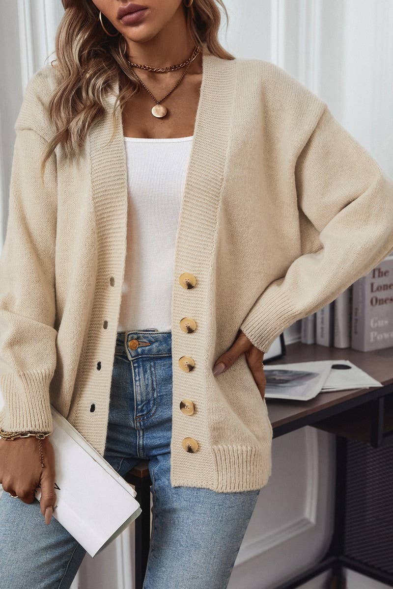 CWOCAL0863_SOLID COLOR SINGLE-BREASTED KNITTED SWEATER COAT