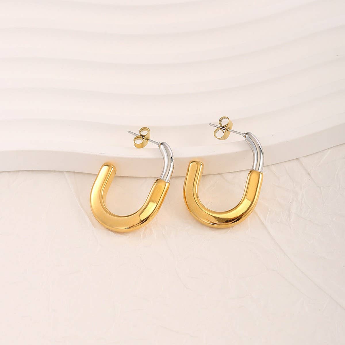 18K Gold Two-Tone Stainless Steel Earrings_CWMM8897