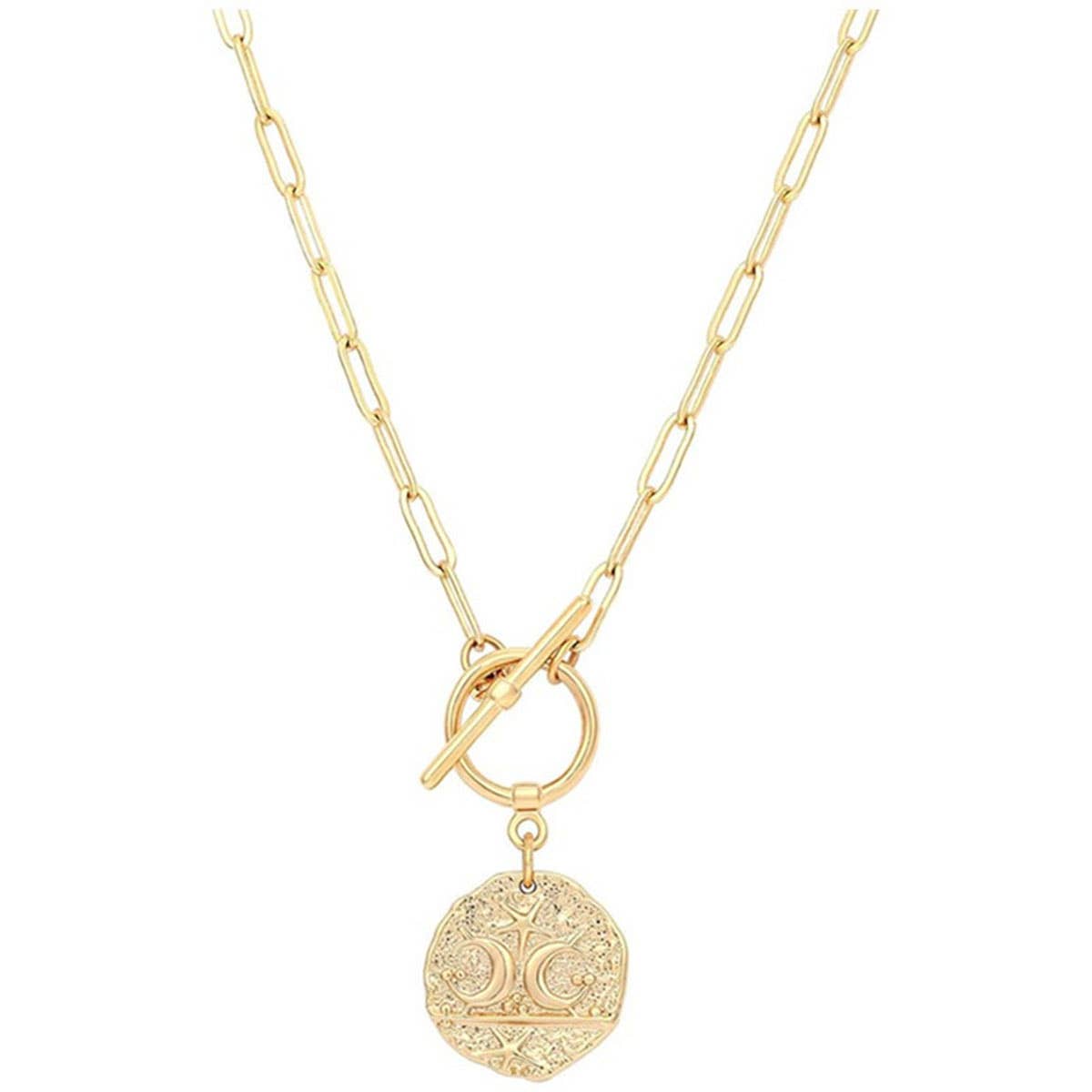 Gold Medal Moon and Star Pendant necklace