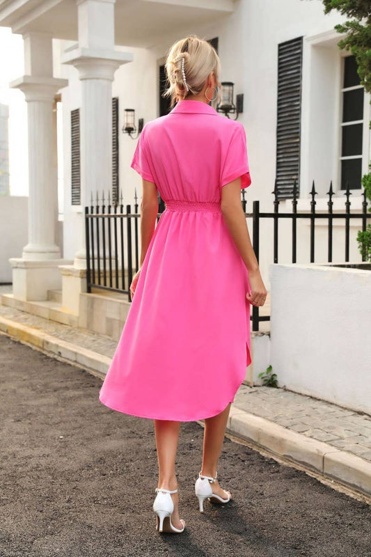CWDSD2928_Button Down Short Sleeve With Waist Tie Dress