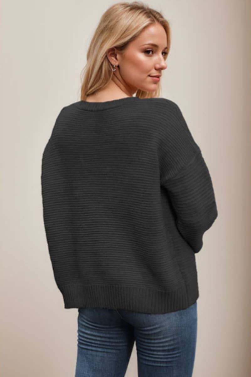 CWOCAL2209_V-NECK BUTTON LONG-SLEEVED SWEATER CARDIGAN