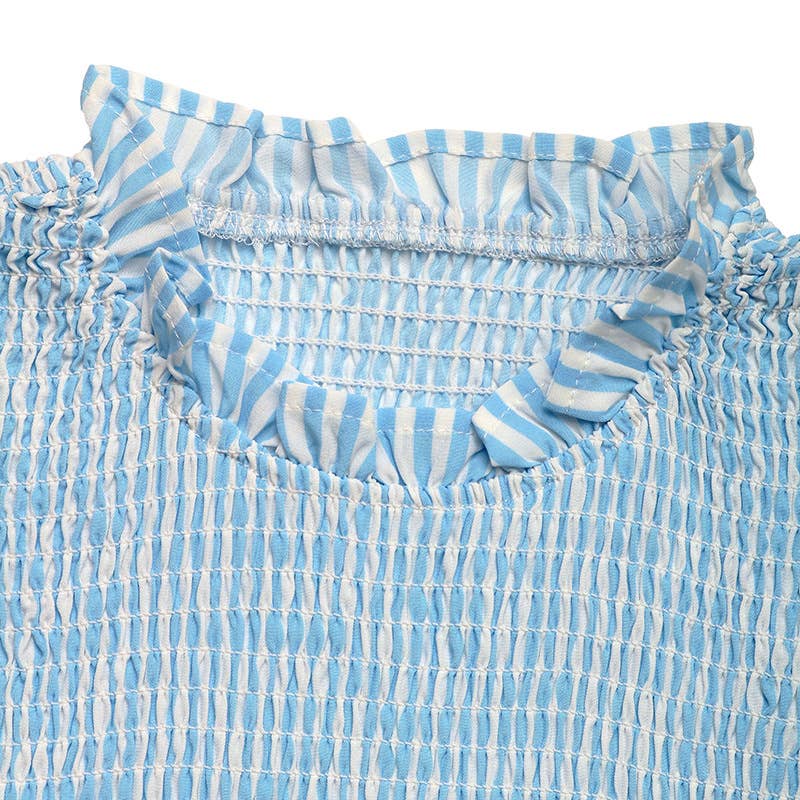 Ear-trimmed round-neck sleeveless striped dress