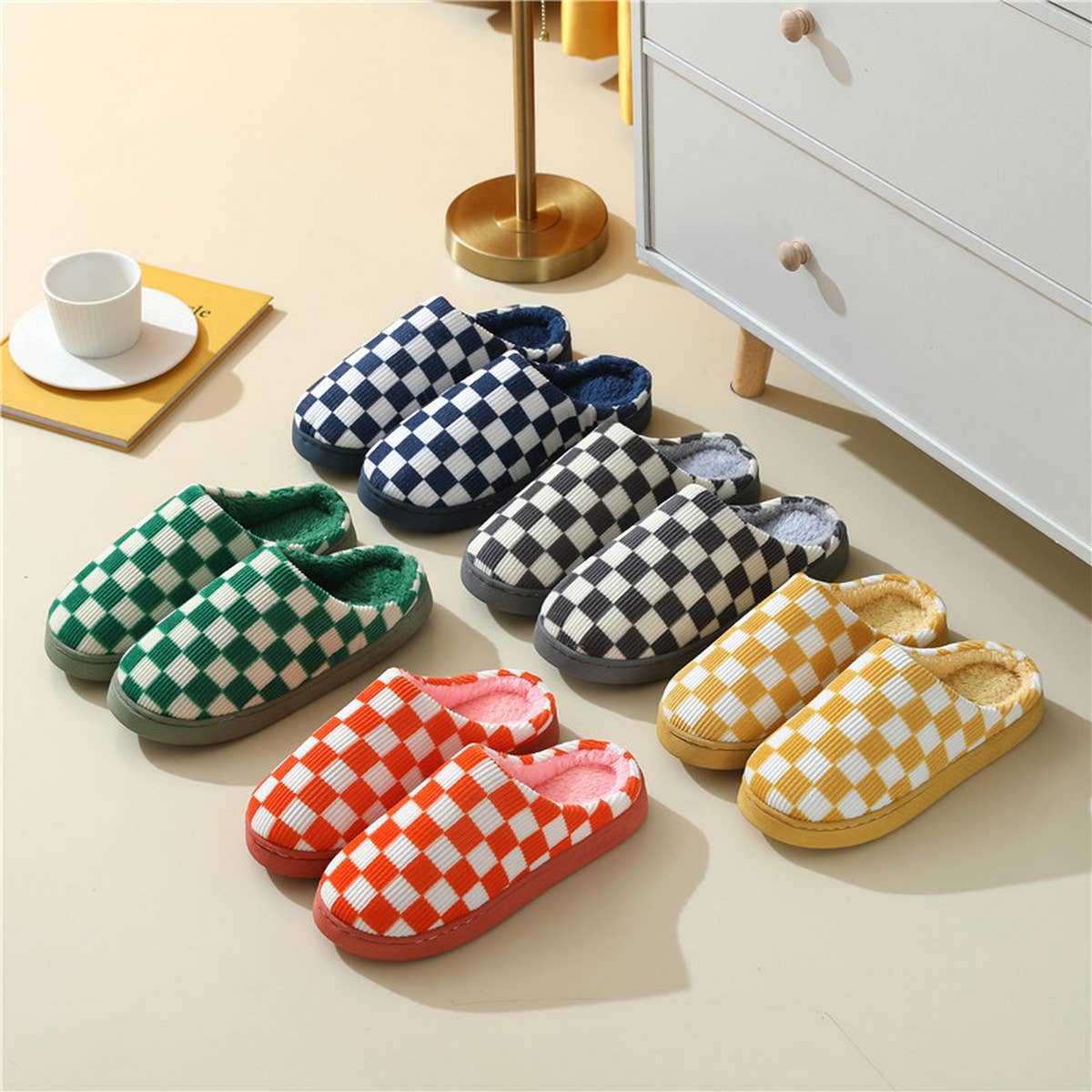 HOUSEHOLD SIMPLE CHECKERED COTTON SLIPPERS_CWSHS0332