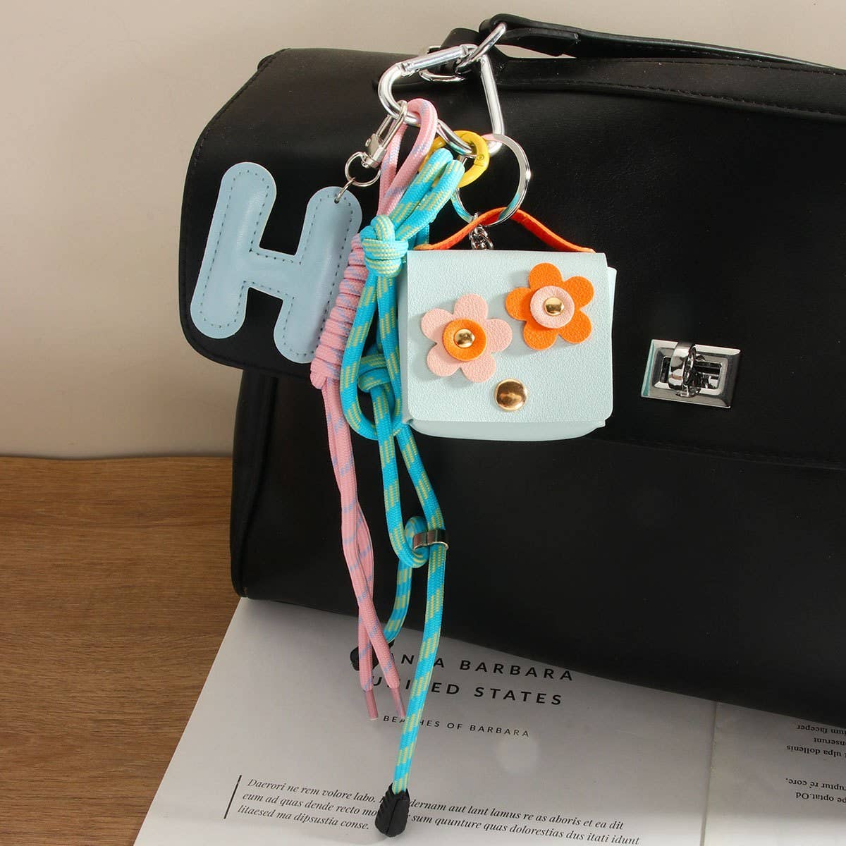 H Letter Floral Earbud Pouch Keychain