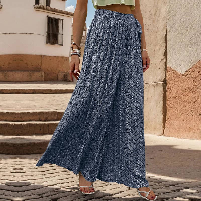 Lace-up high-waisted printed trousers