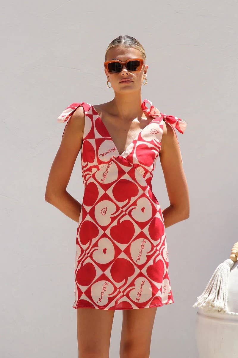 CWDSD8418_SUMMER NEW V-NECK LACE-UP MINI SUSPENDER DRESS