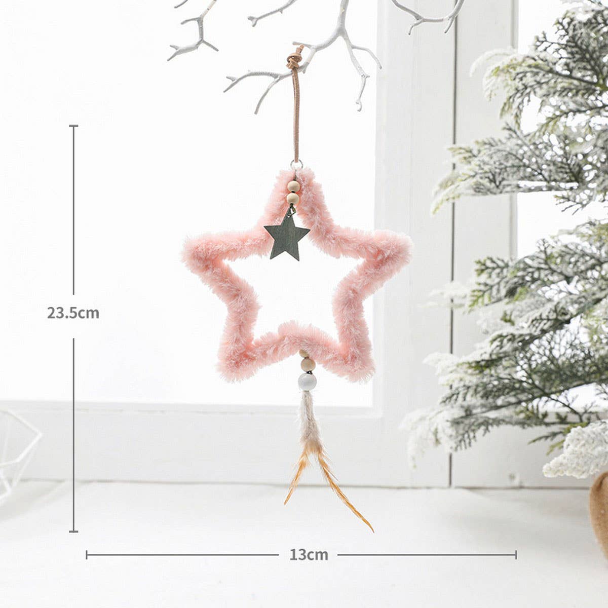 Five-Pointed Star Plush Feather Xmas Hanging Decor