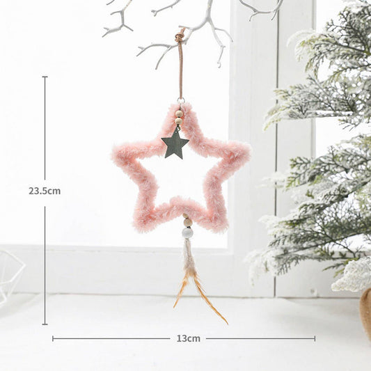 Five-Pointed Star Plush Feather Xmas Hanging Decor
