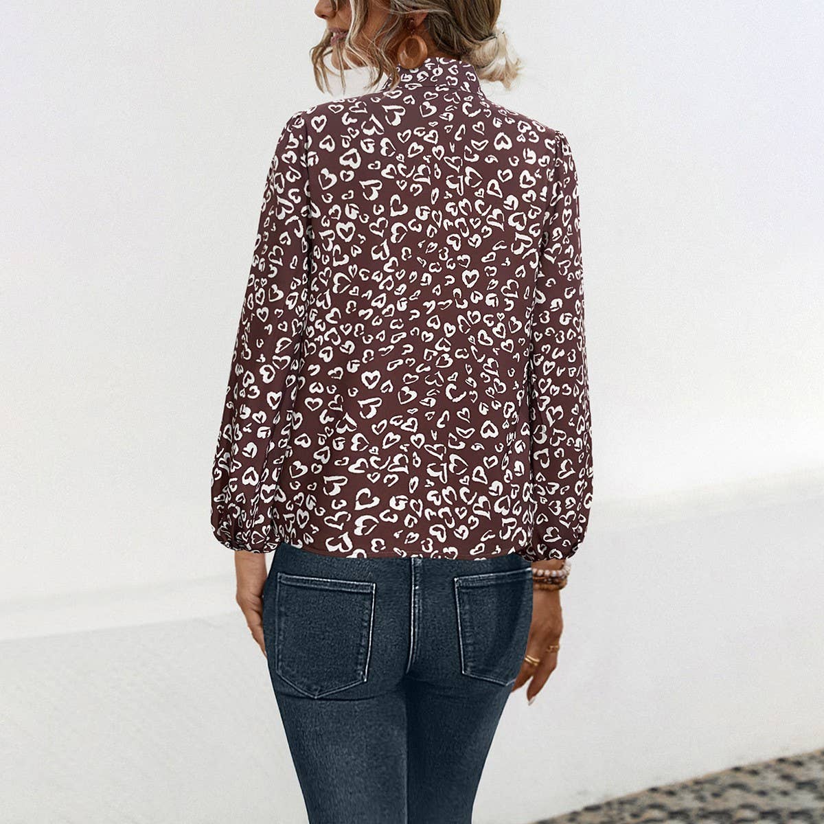 Lantern sleeve V-neck lace-up vintage shirt