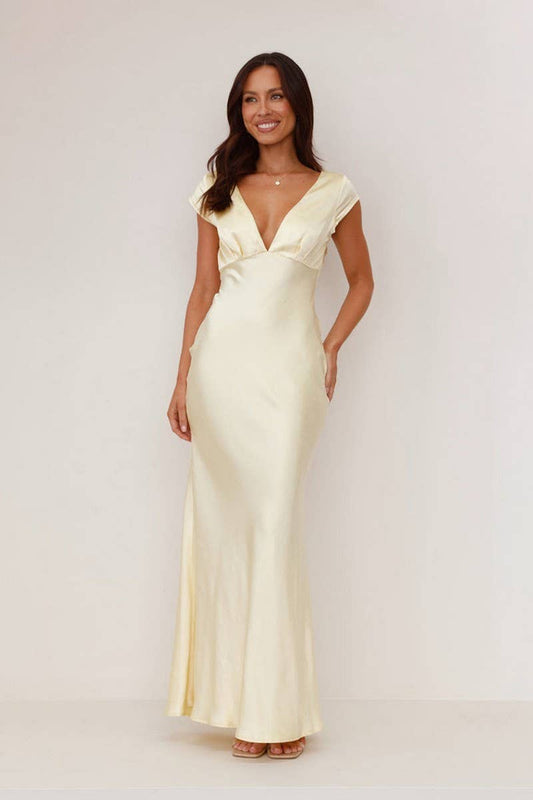 CWDMD5552_ELEGANT DEEP?V BACKLESS BODYCON MIDI DRESS