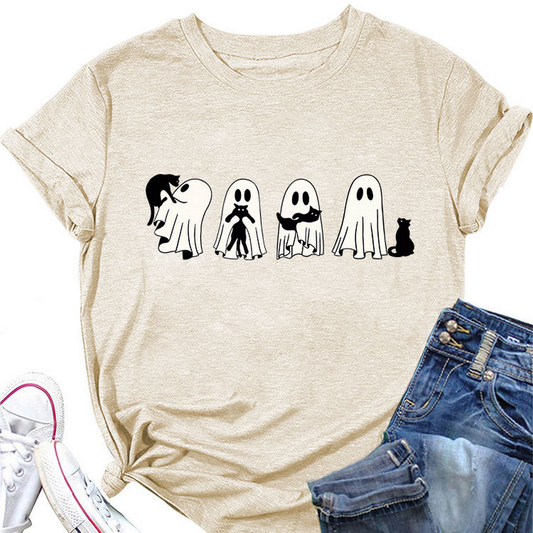 Ghost and Black Cat Tee ? Plus Size Casual Top
