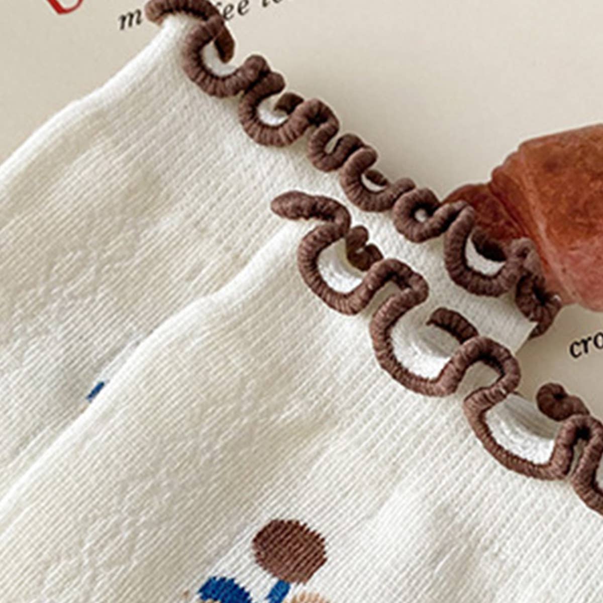 White coffee color Floral Print Crew Socks