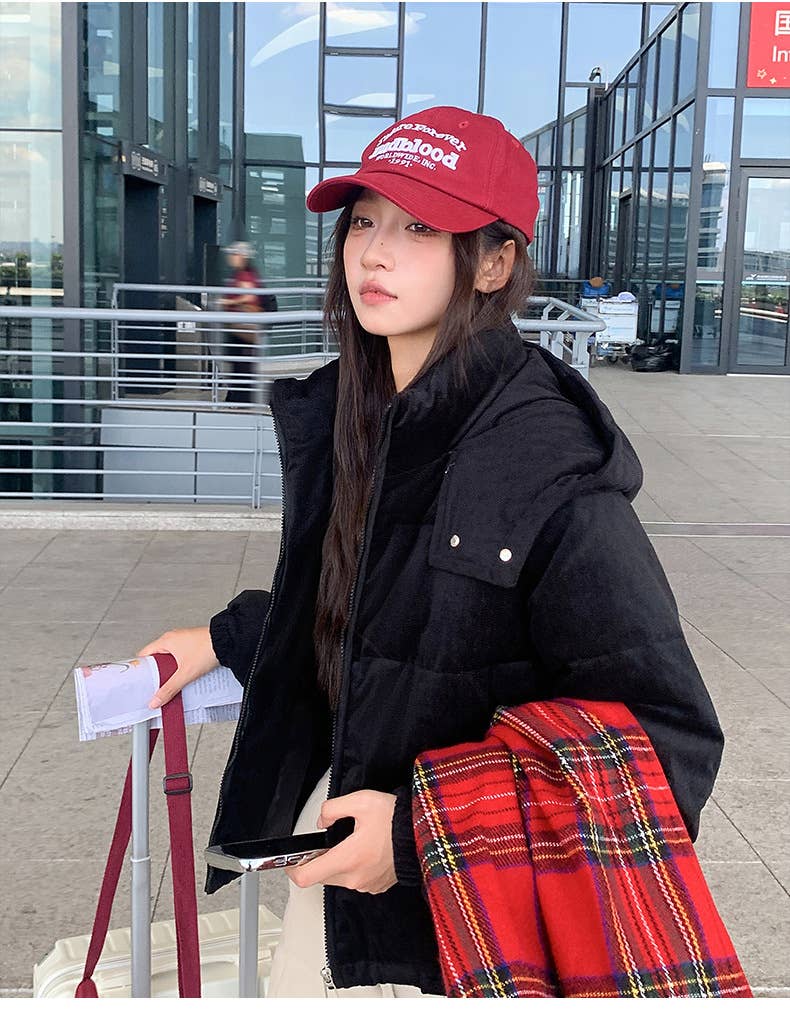 Hooded corduroy textured cotton jacket