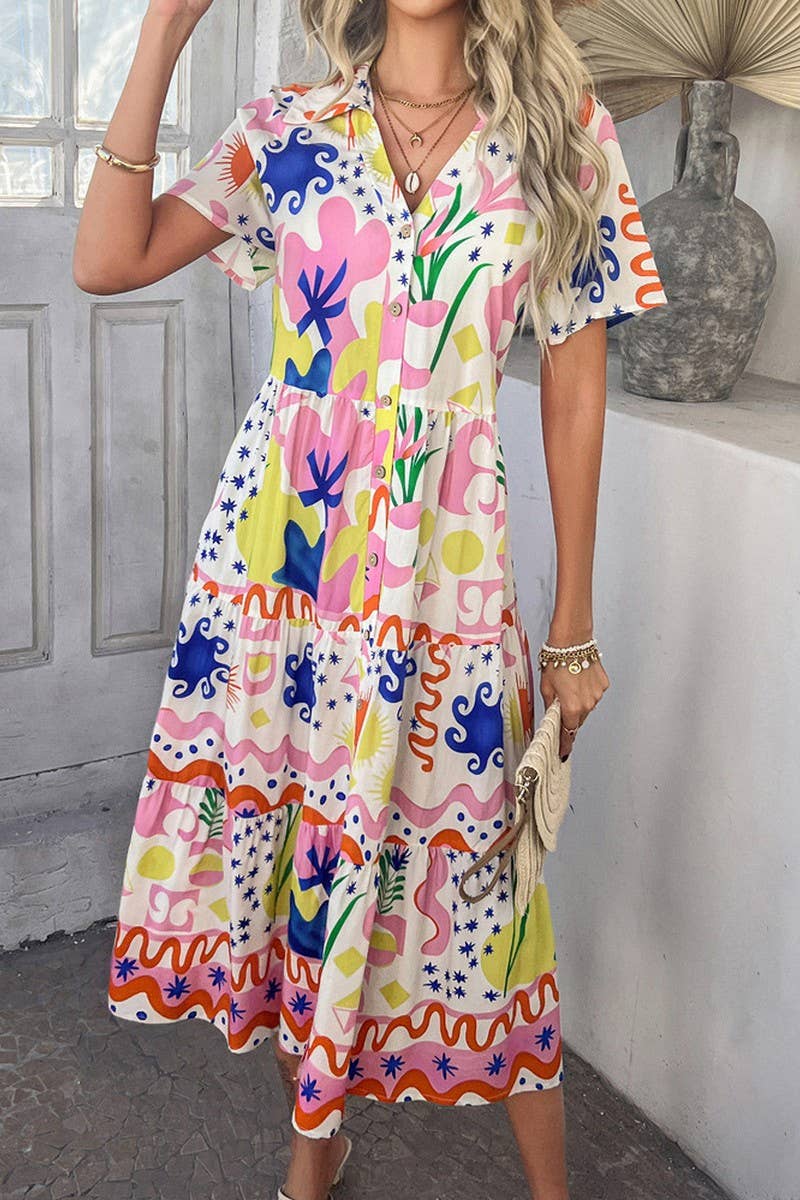 CWDMD5374_CASUAL HOLIDAY HIGH WAIST GEOMETRIC CONTRAST DRESS