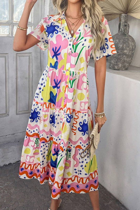 CWDMD5374_CASUAL HOLIDAY HIGH WAIST GEOMETRIC CONTRAST DRESS