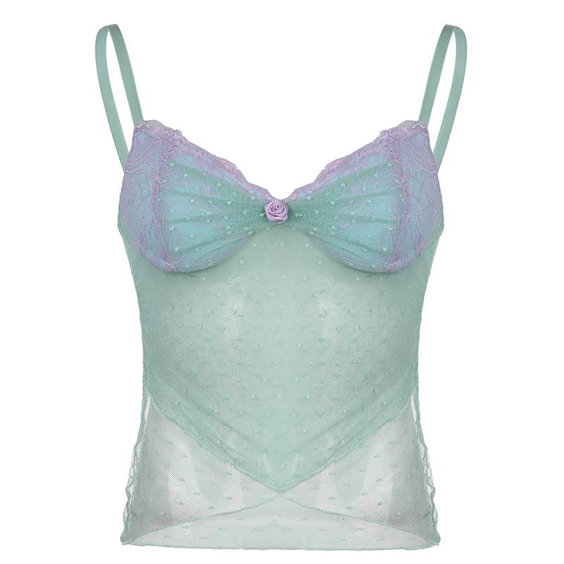 Lace mesh transparent design strappy top