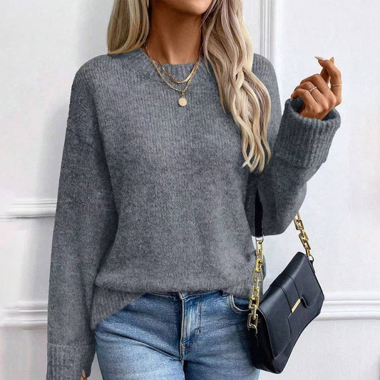 SOLID COLOR CREW NECK COMFORTABLE CASUAL SWEATER