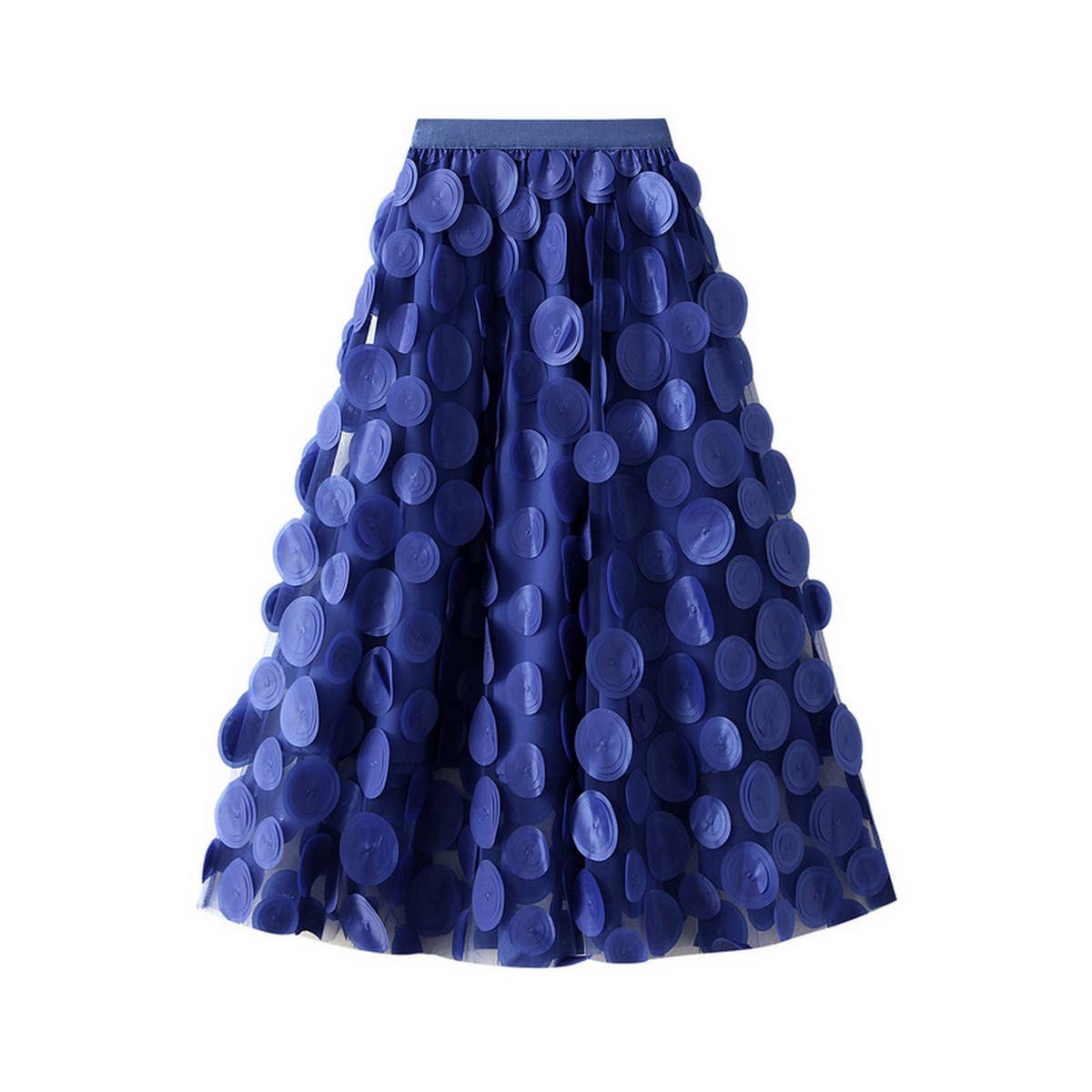 3D Polka Dot Tulle A-Line Flared Midi Skirt_CWBMS0379