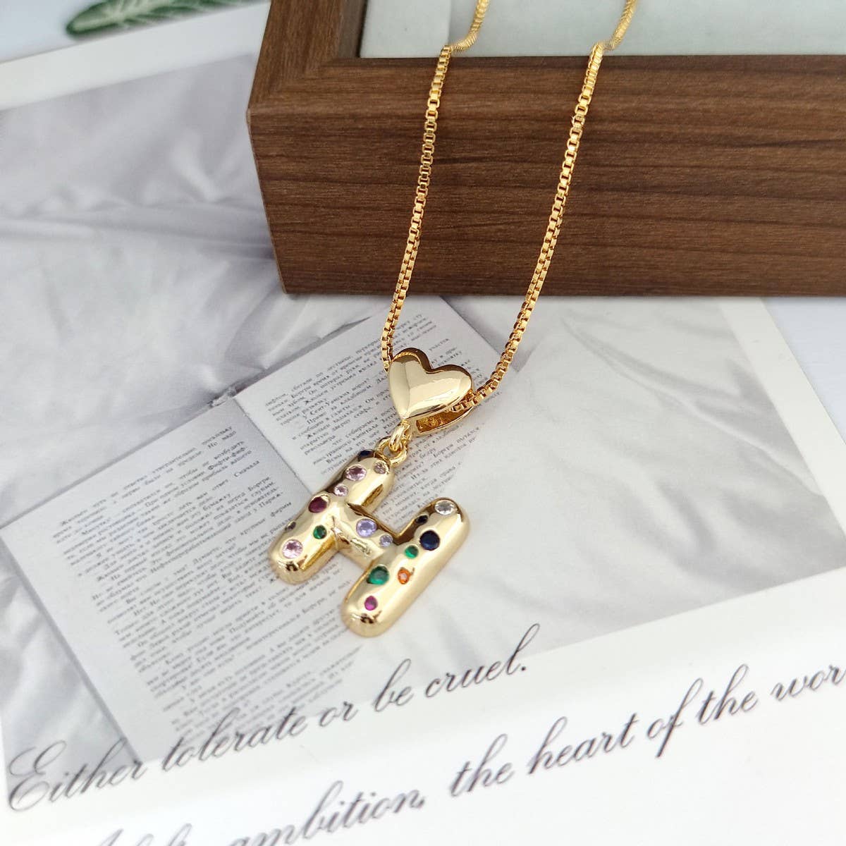 Colorful Zirconia Heart Letter Pendant Necklace