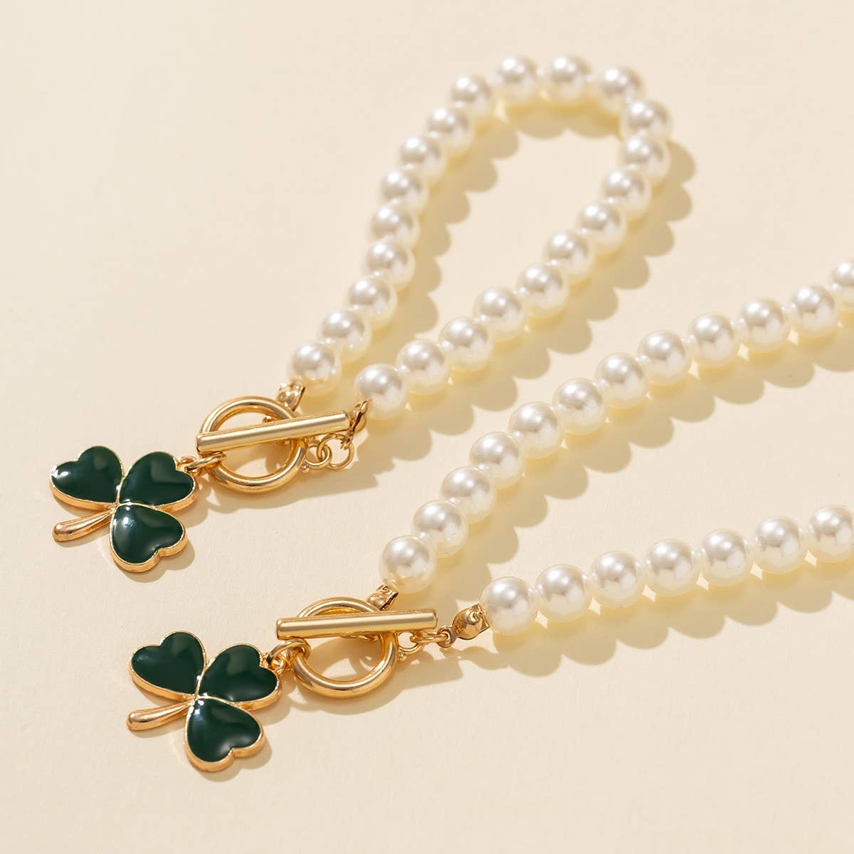 CLOVER PEARL NECKLACE BRACELET SET
