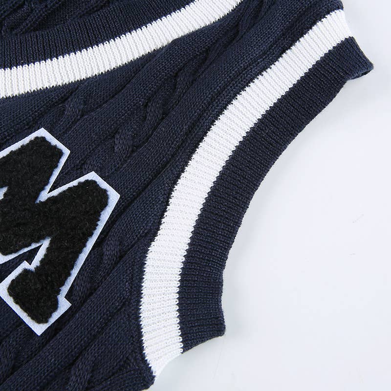 SLEEVELESS LETTER COLOR PATCHWORK V-NECK VEST