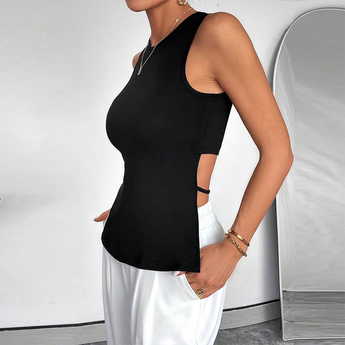 Simple sexy vest asymmetry from front to back top