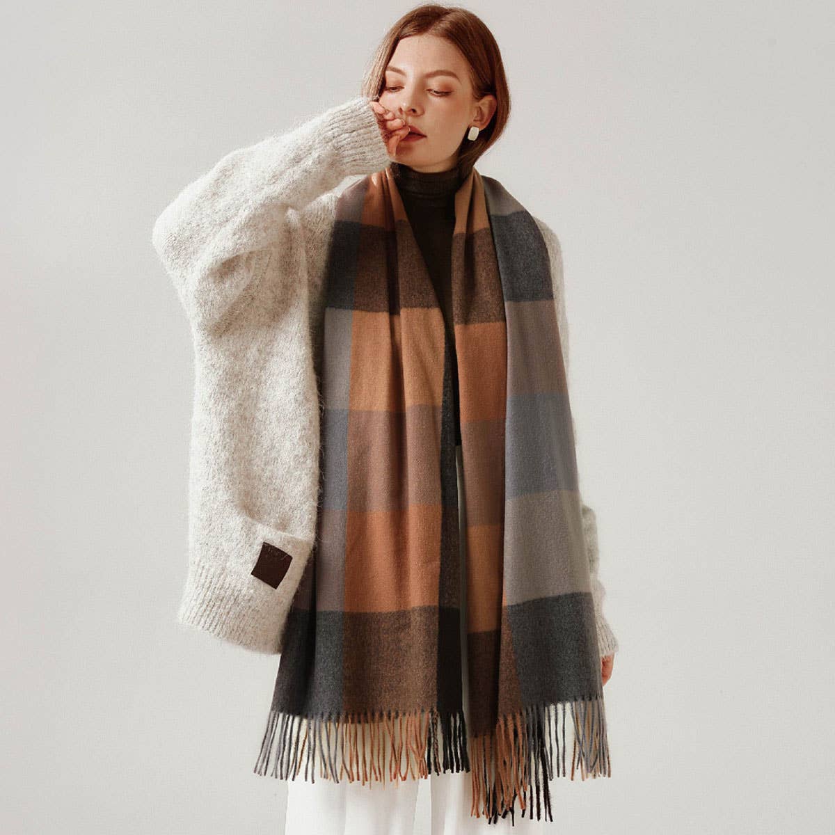 Elegant Plaid Shawl - Winter Scarf for Women