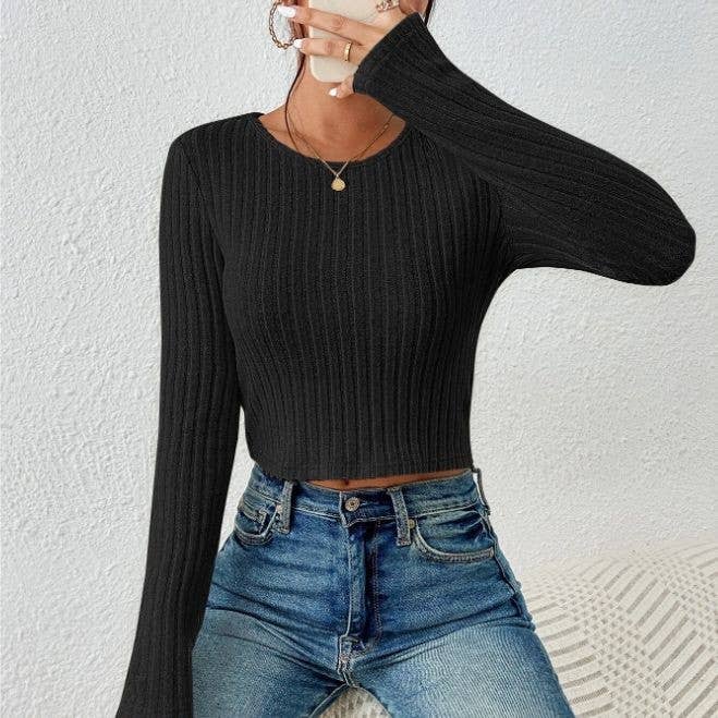 SLIM-FIT CREW NECK LONG SLEEVE PIT STRIP SWEATER
