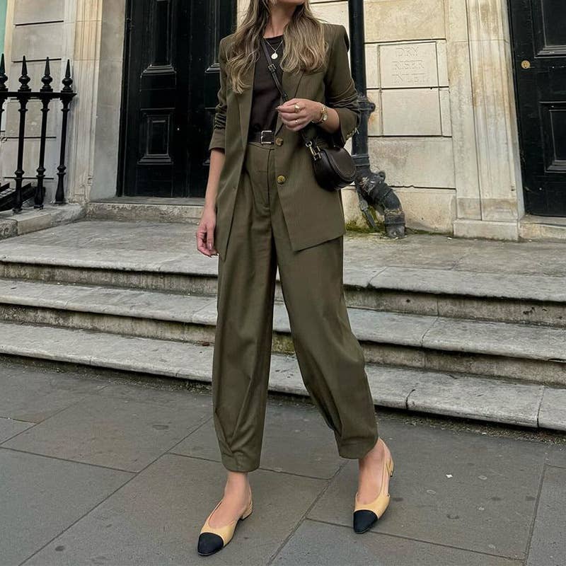 SOLID COLOR SINGLE-BREASTED TWO-PIECE SUIT