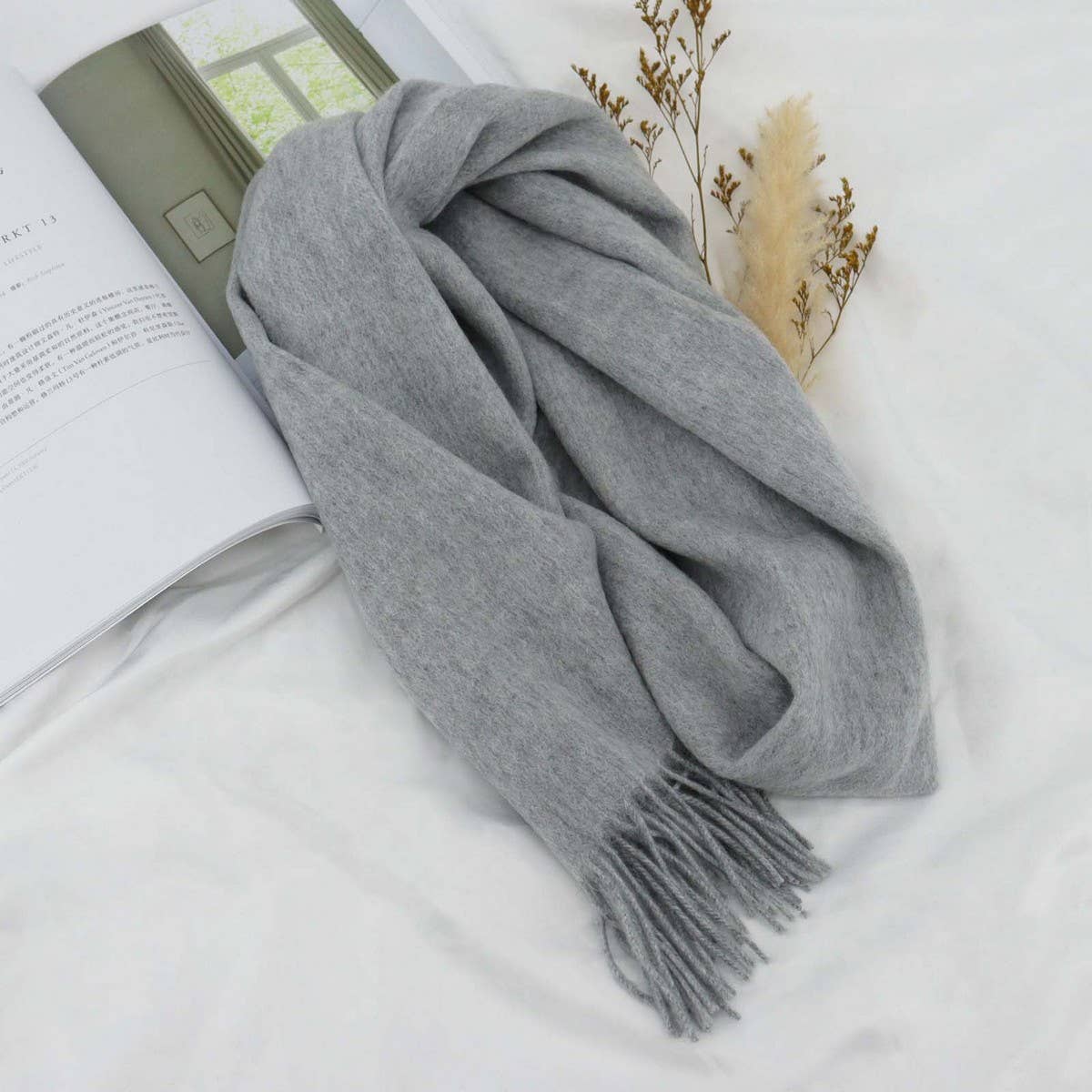 100% Wool Solid Scarf ??Elegant Unisex Spring Wrap_CWASC1093