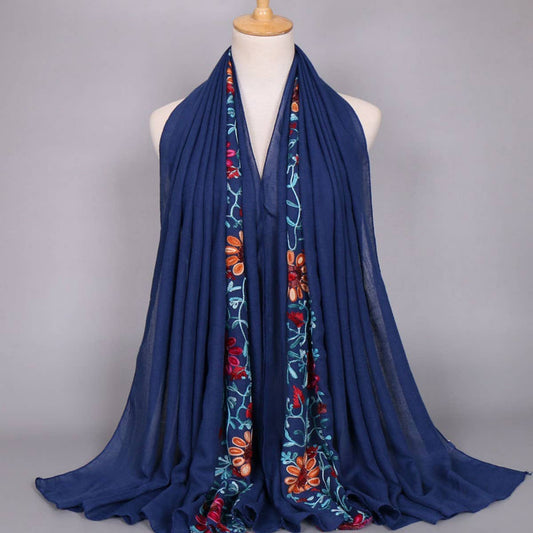 EMBROIDERED COTTON SCARF LONG VEIL SHAWL