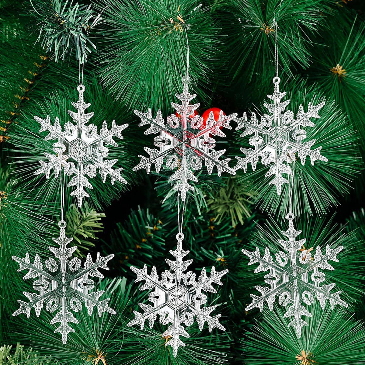 CWMM10173_CLEAR SNOWFLAKE AND REINDEER ORNAMENTS FOR TREE