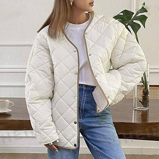 ARGYLE PATTERN CONTRASTING DRAWSTRING PADDED COAT