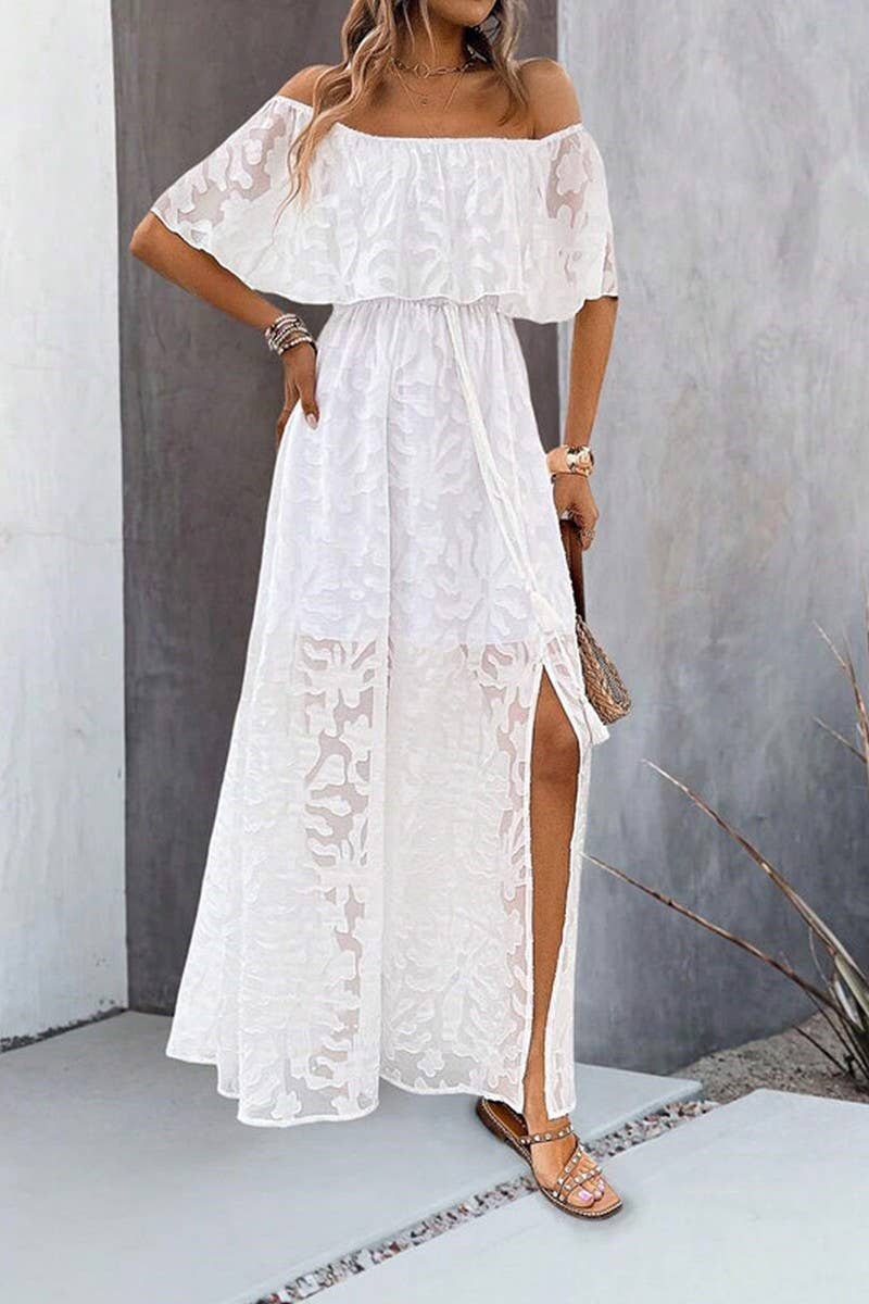 CWDMD5705_SEXY ONE-SHOULDER SOLID COLOR SHORT-SLEEVED DRESS