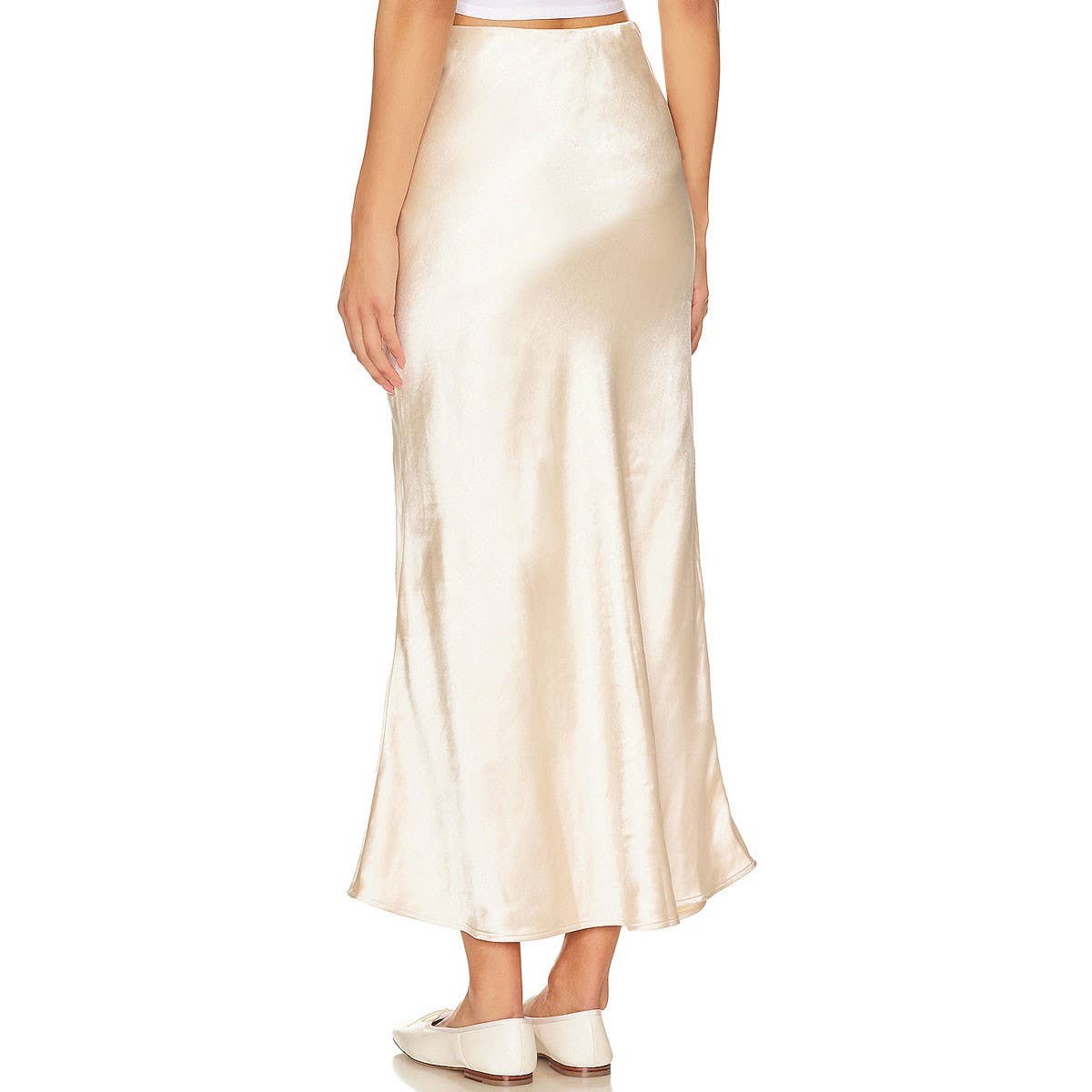 SATIN SKIRT HIGH WAIST ELASTIC SLIT LONG SKIRT