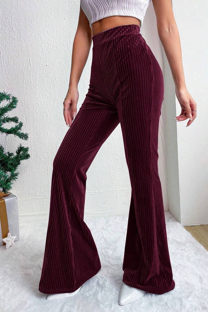 CWBLP2056_HIGH WAIST CORDUROY FLARE WIDE LEG SWEATPANTS