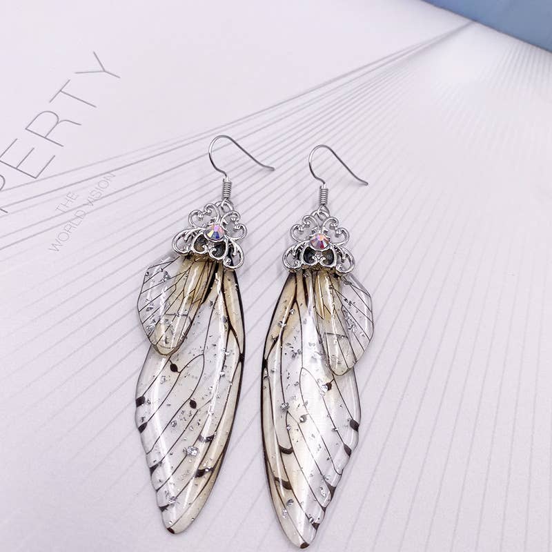 Elegant long earrings with cicada wing wings
