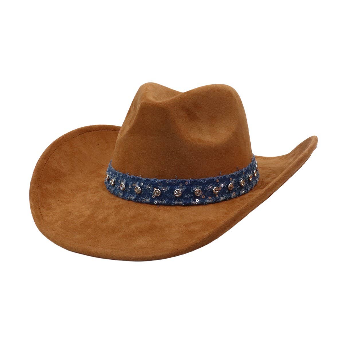 Unisex Suede Cowboy Hat with Leather Belt Detail_CWAH04494