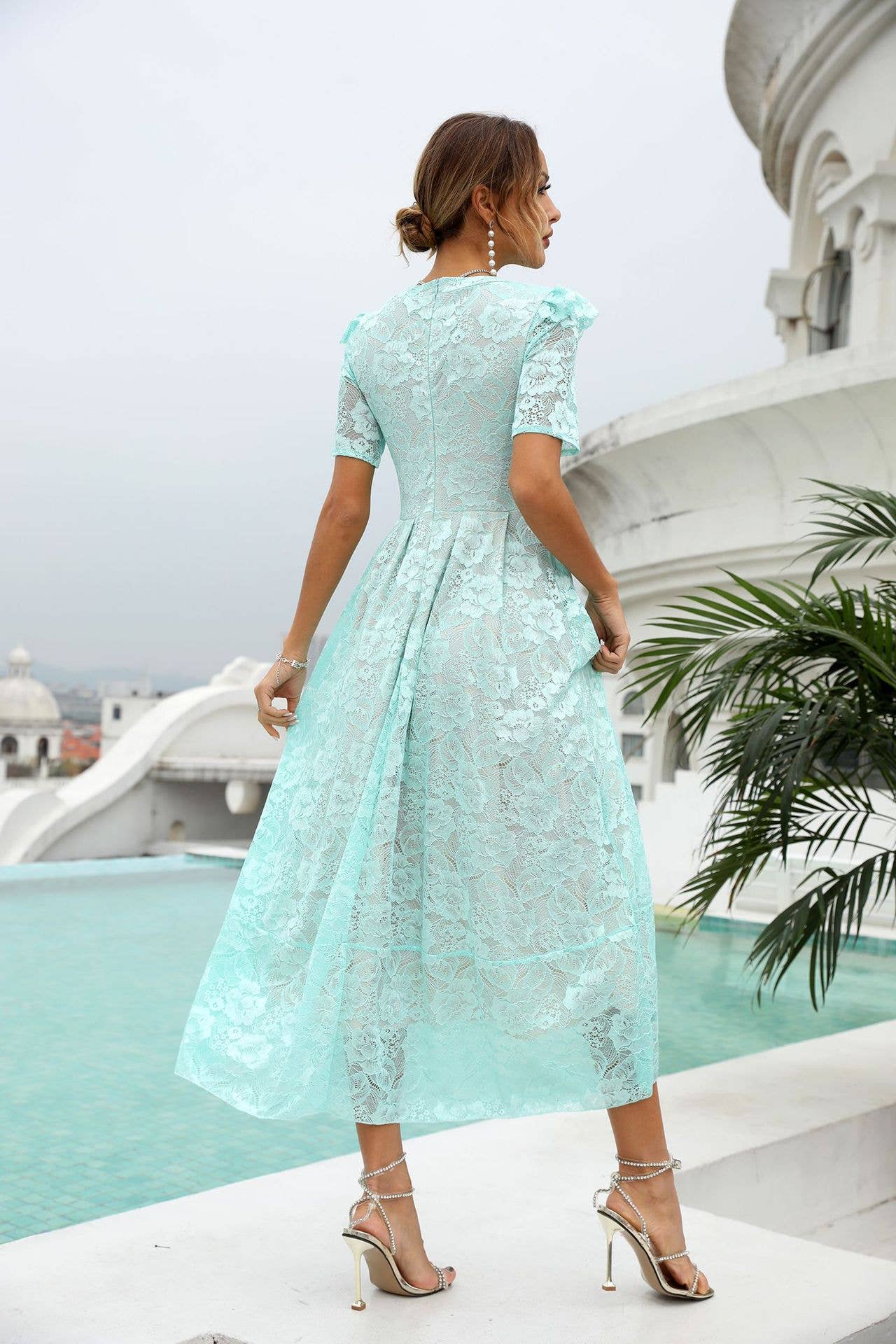 LACE COMMUTER HIGH-WAISTED V-NECK DRESS