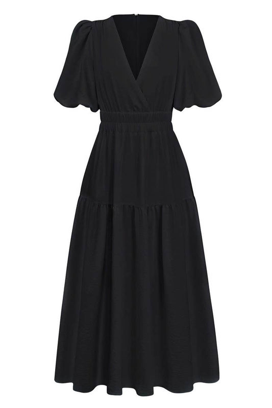 CWDMD6143_SUMMER HIGH-END DEEP V PUFF SLEEVE HOLIDAY DRESS