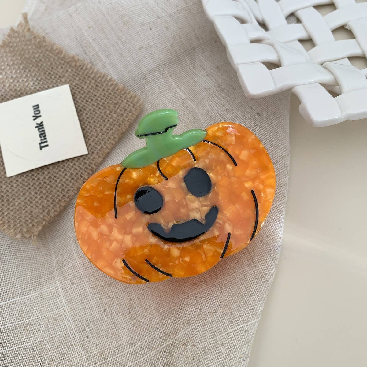 CWAHA07705_HALLOWEEN PUMPKIN GHOST CLAW HAIR CLIP