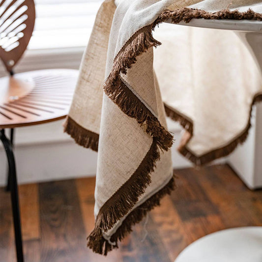 HOUSEHOLD SOLID COLOR KHAKI TASSEL DINING TABLE