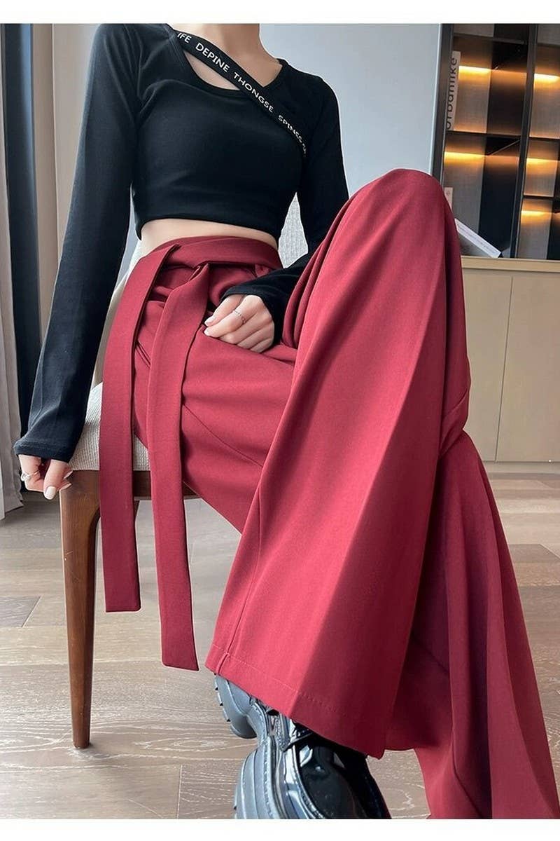 CWBLP00921_BLACK COMMUTER PANTS WITH DRAPEY WIDE-LEG PANTS