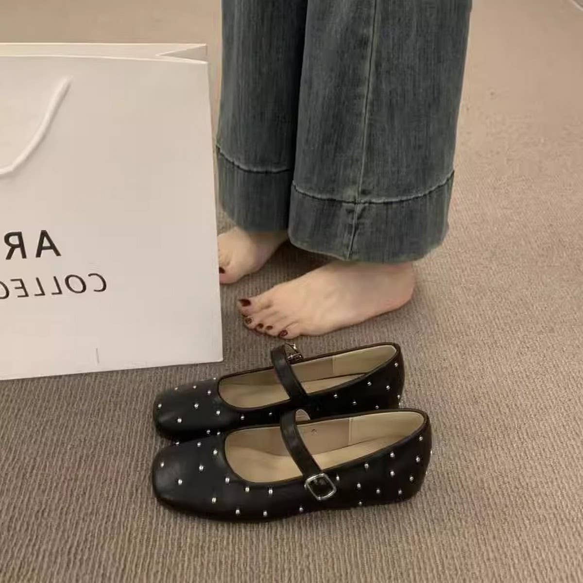 Red Studded Mary Janes with Hidden Wedge_CWSHF0133