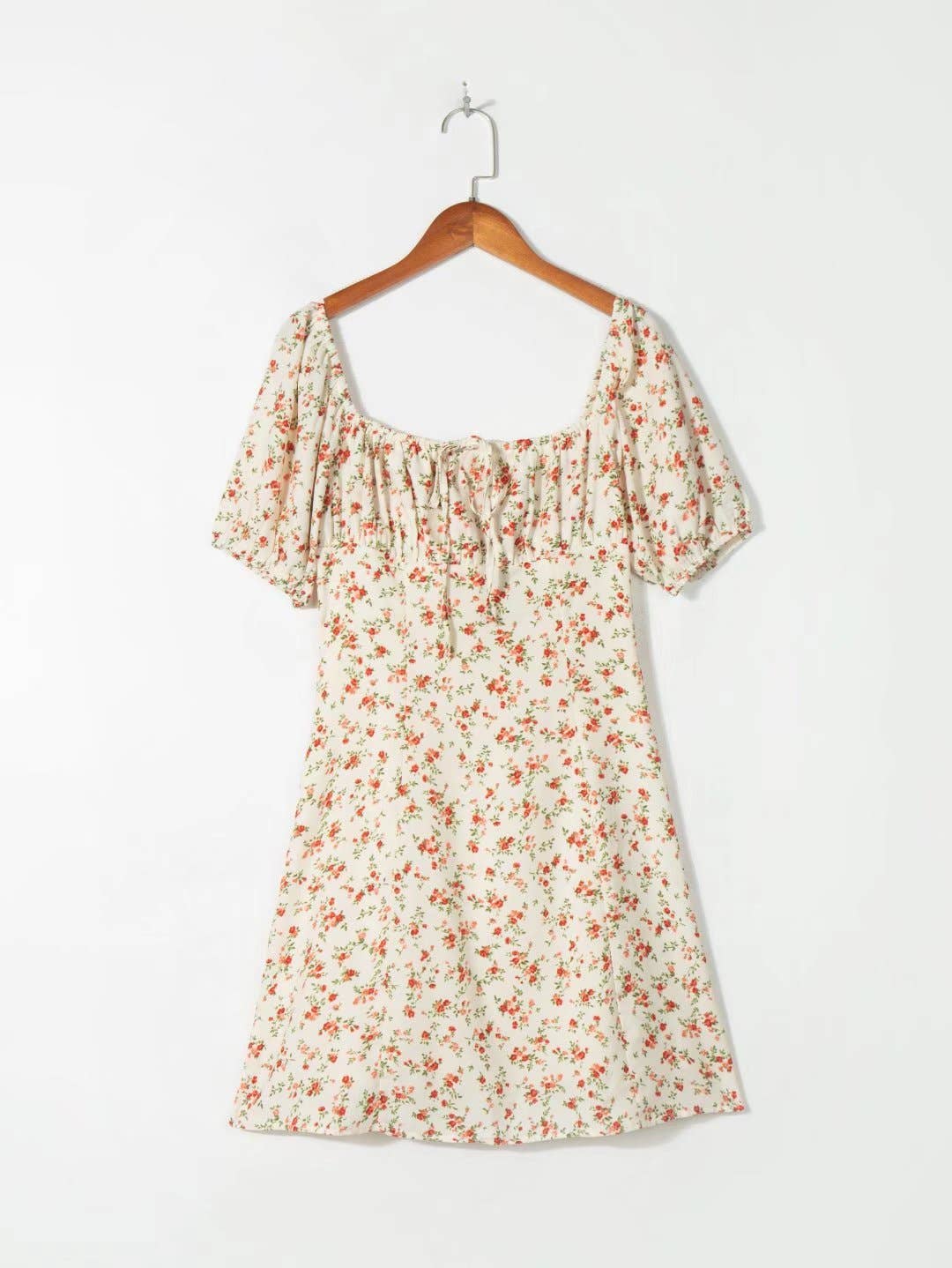 VINTAGE PLEATED PUFFY SLEEVES SQUARE NECK FROCK