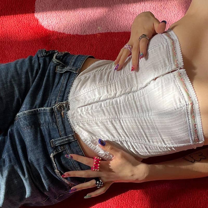 Sexy one-shoulder hook-button flower vest