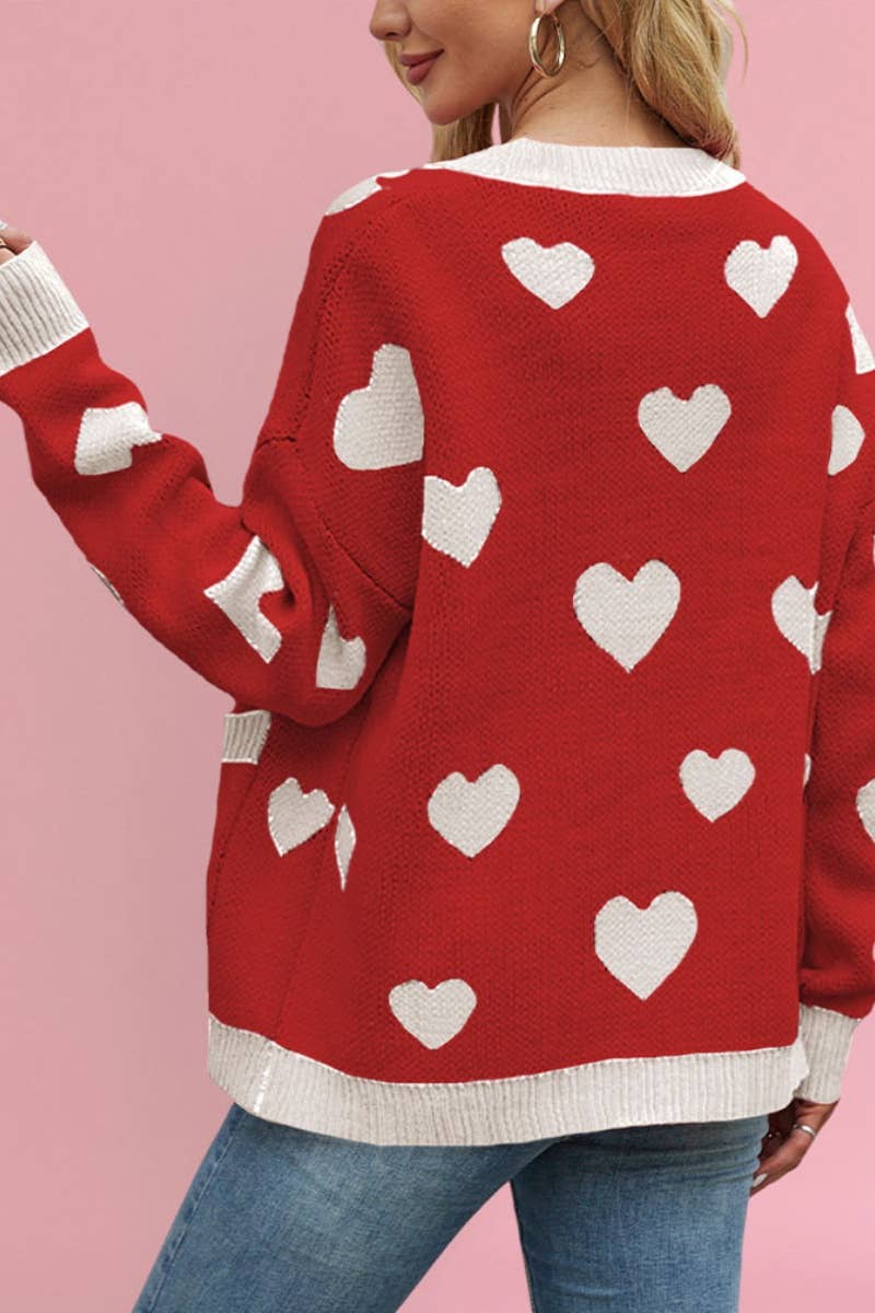 CWOCAL1824_V-NECK LOVE BUTTON UP SWEATER CARDIGAN