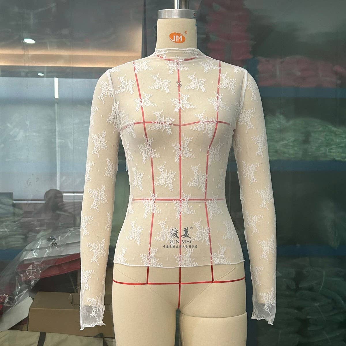 SEMI SHEER MESH LACE TOP BOTTOMING SHIRT