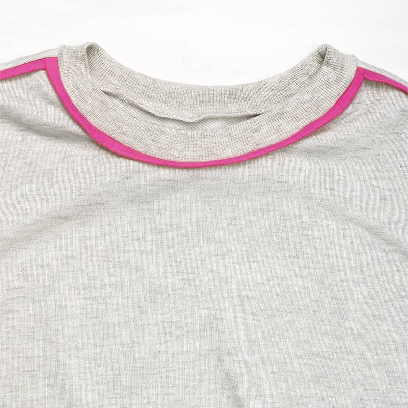 Round-neck,color-blocking loose pullover hoodie