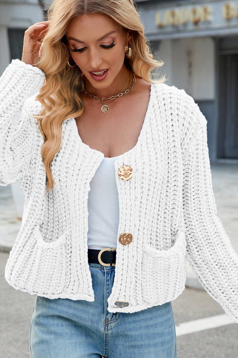 CWOCAL00845_SOLID COLOR LOOSE KNITTED CARDIGAN SWEATER